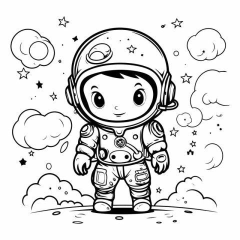 Cute cartoon astronaut in spacesuit for coloring book.