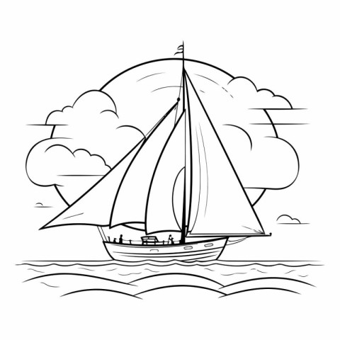 Sailboat on the sea. Hand drawn sketch.