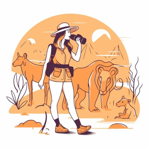 Vector illustration of a tourist girl with a camera in her hand