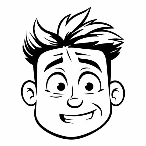 Smiling face of a young man. black and white vector illustration