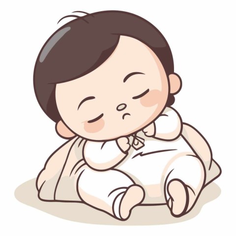 Illustration of a Cute Baby Boy Lying Down and Sleeping