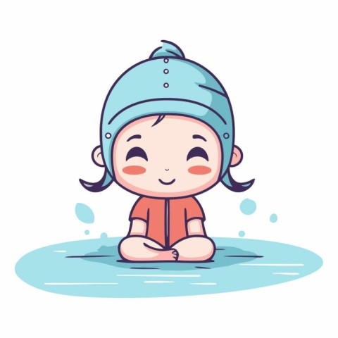 Cute little boy in swimming suit and cap.