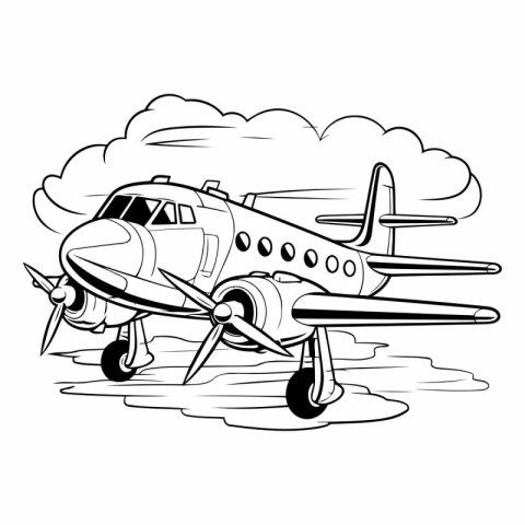 airplane flying with clouds icon cartoon vector illustration gra