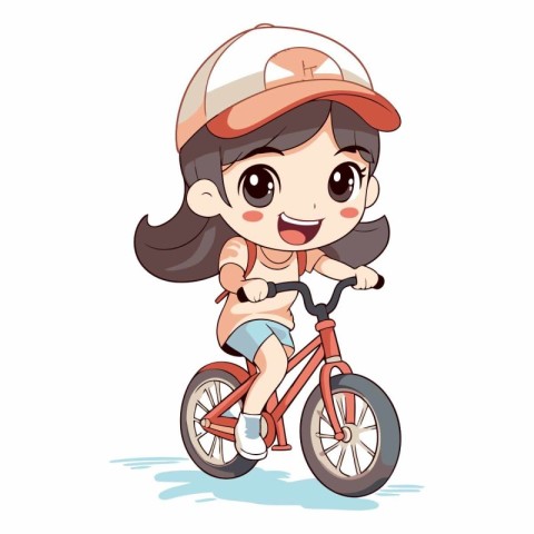 Little girl riding a bicycle on a white background.