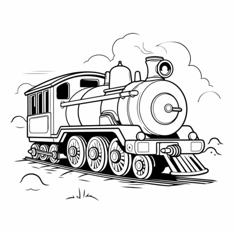 Steam locomotive. Steam locomotive. Black and white vector illus