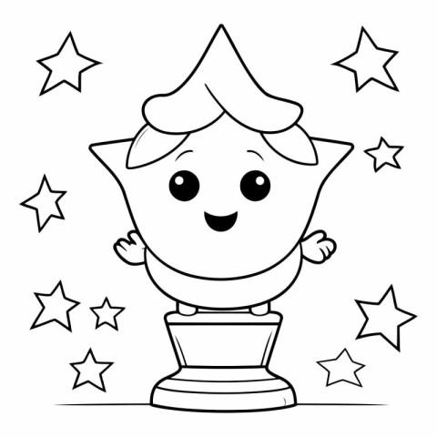 Black and White Cartoon Illustration of Cute Little Boy Characte