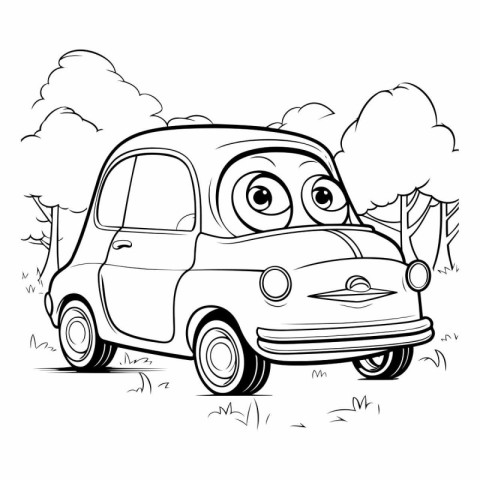 Cartoon car with face for coloring book or page.