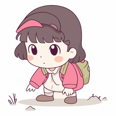 Illustration of a Cute Girl Wearing a Backpack Walking