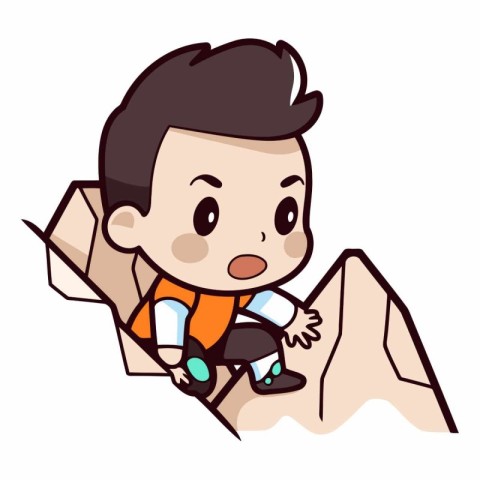 Cute Little Boy Climbing a Mountain - Vector Character Cartoon I