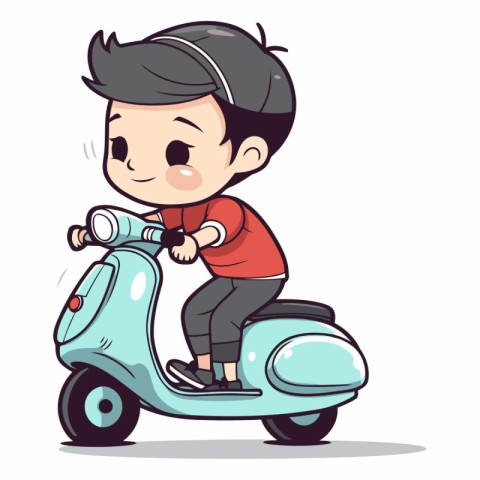 Cute little boy riding a scooter. Vector cartoon illustration.