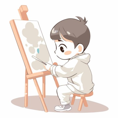 Illustration of a Cute Little Boy Drawing on an Easel