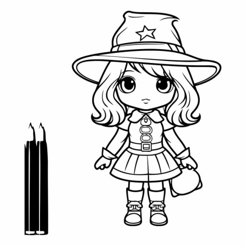 Black and White Cartoon Illustration of Cute Little Pirate Girl