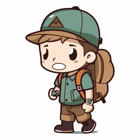 Boy scout with backpack and cap. clip-art