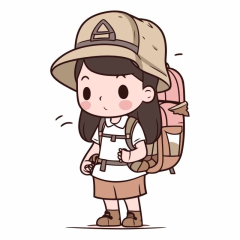 Cute little backpacker girl cartoon vector illustration. Cute li