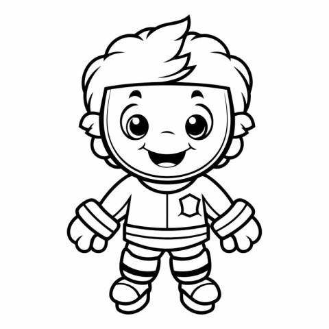 Black and White Cartoon Illustration of Kid Boy Character for Co