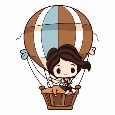 cute little girl in hot air balloon cartoon vector illustration