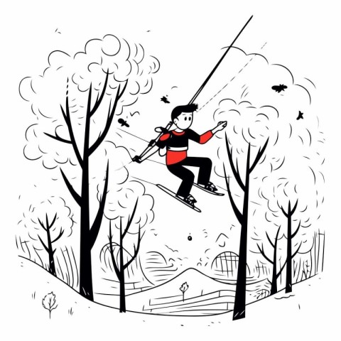 Skiing in the forest. sketch for your design