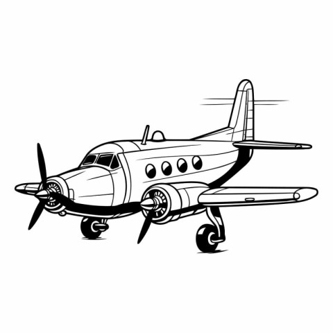 airplane isolated on white background in black and white