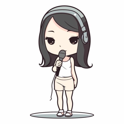 Cute girl singing karaoke with microphone.