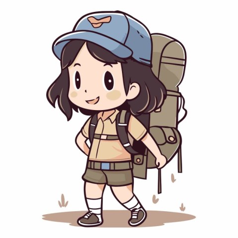 Illustration of a Cute Girl Hiking with a Backpack