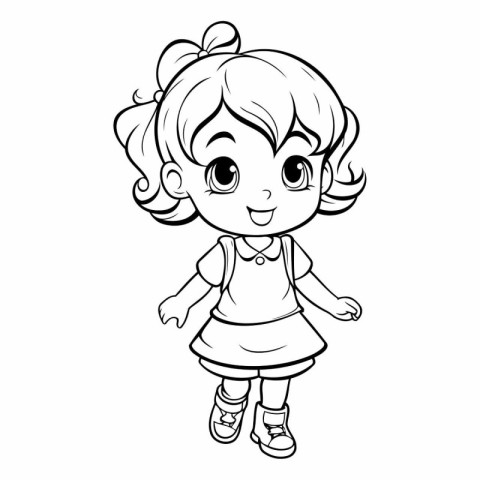 Coloring Page Outline Of a Cute Little Girl Cartoon Character