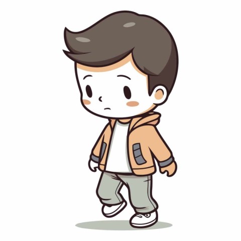 Boy walking cartoon character vector illustration. Isolated on w