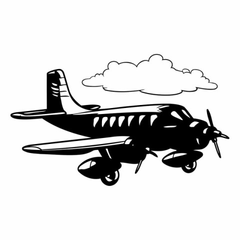 Airplane. Black and white vector illustration isolated on white