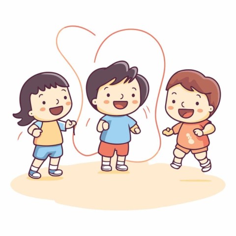 Happy kids playing in the park. Cartoon vector illustration. Kid