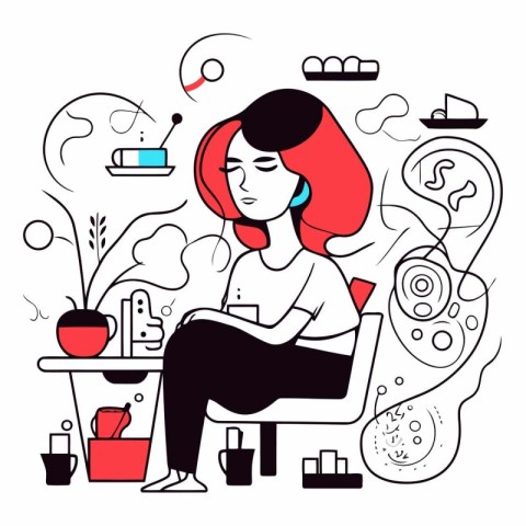 Vector illustration of a girl sitting in a chair and reading a b