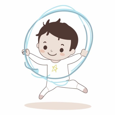 cute boy jump in circle cartoon vector graphic design illustrati