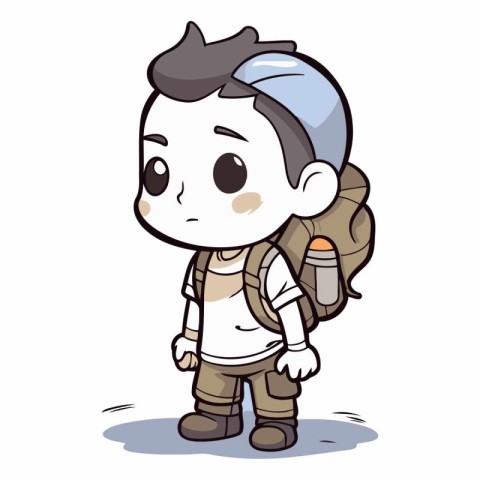 Illustration of a Kid Boy Wearing Backpack and Hiking Gear