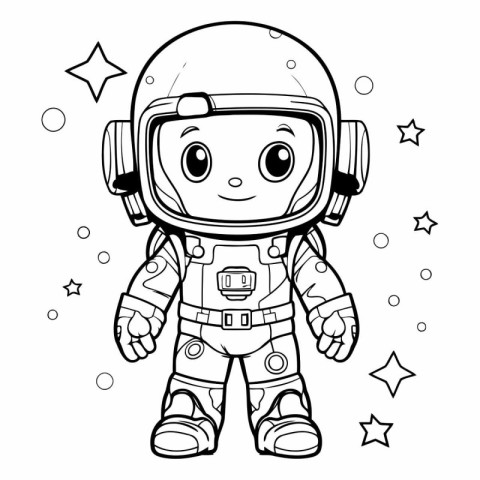 Cute astronaut boy in space suit. Coloring book for children.