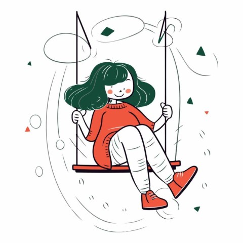 Girl swinging on a swing in doodle style.