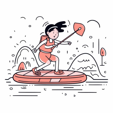 Sporty girl on stand-up paddle board.