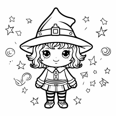 Coloring Page Outline Of Cute Cartoon Witch Vector Illustration