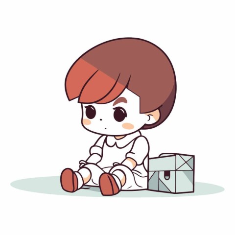 Cute little boy sitting and playing with cardboard box vector il