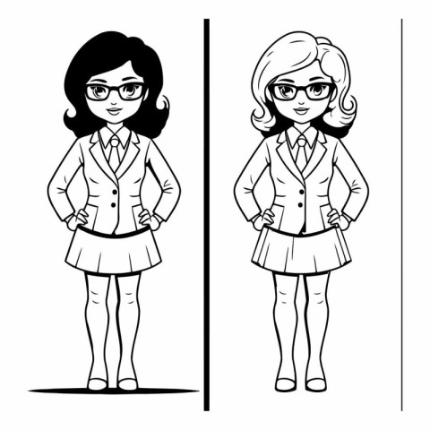 Businesswoman cartoon character. Black and white vector illustra