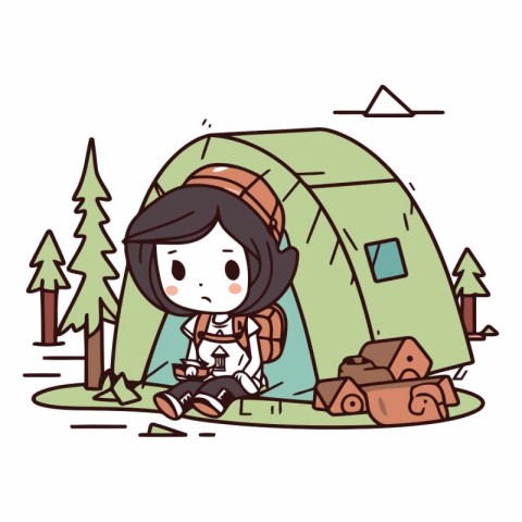 cute little girl camping in the woods design.