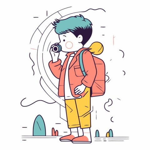 Vector illustration of a boy with a camera in his hand. Cartoon