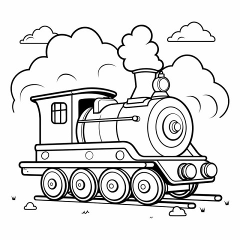 Steam locomotive in the clouds. Coloring book for kids.