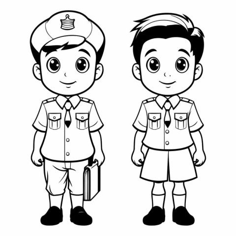 Vector illustration of a boy and a girl in uniform. Coloring boo