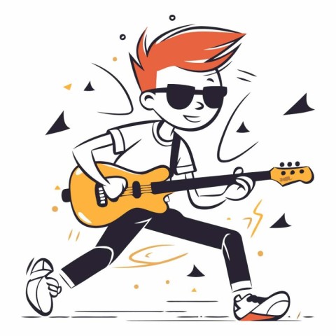 Cartoon vector illustration of a young man playing the electric