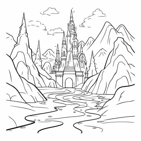 Beautiful castle in the mountains for coloring book.