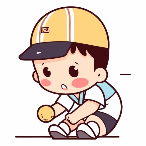 Illustration of a Cute Little Boy Wearing a Baseball Bat