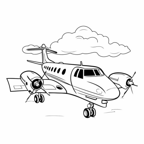 airplane on a background of clouds in sketch style