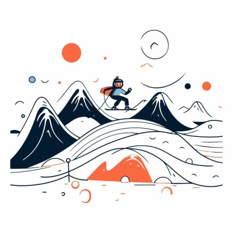 Skiing on the mountains in linear style.