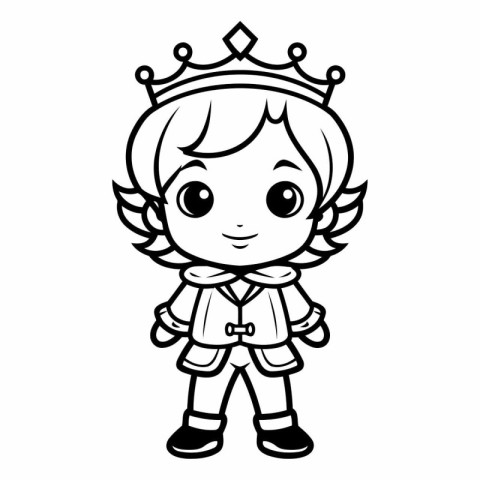 Cute little boy with crown for coloring book.