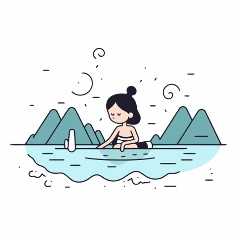 Vector illustration of a girl sitting on the edge of the water.