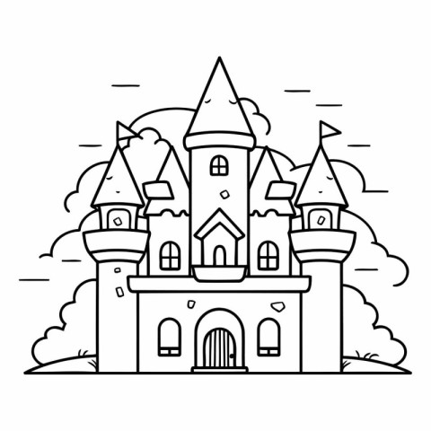 Fairytale castle icon. Outline illustration of fairy castle vect