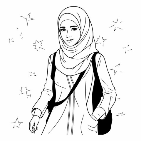 Beautiful Muslim woman in hijab with a backpack.